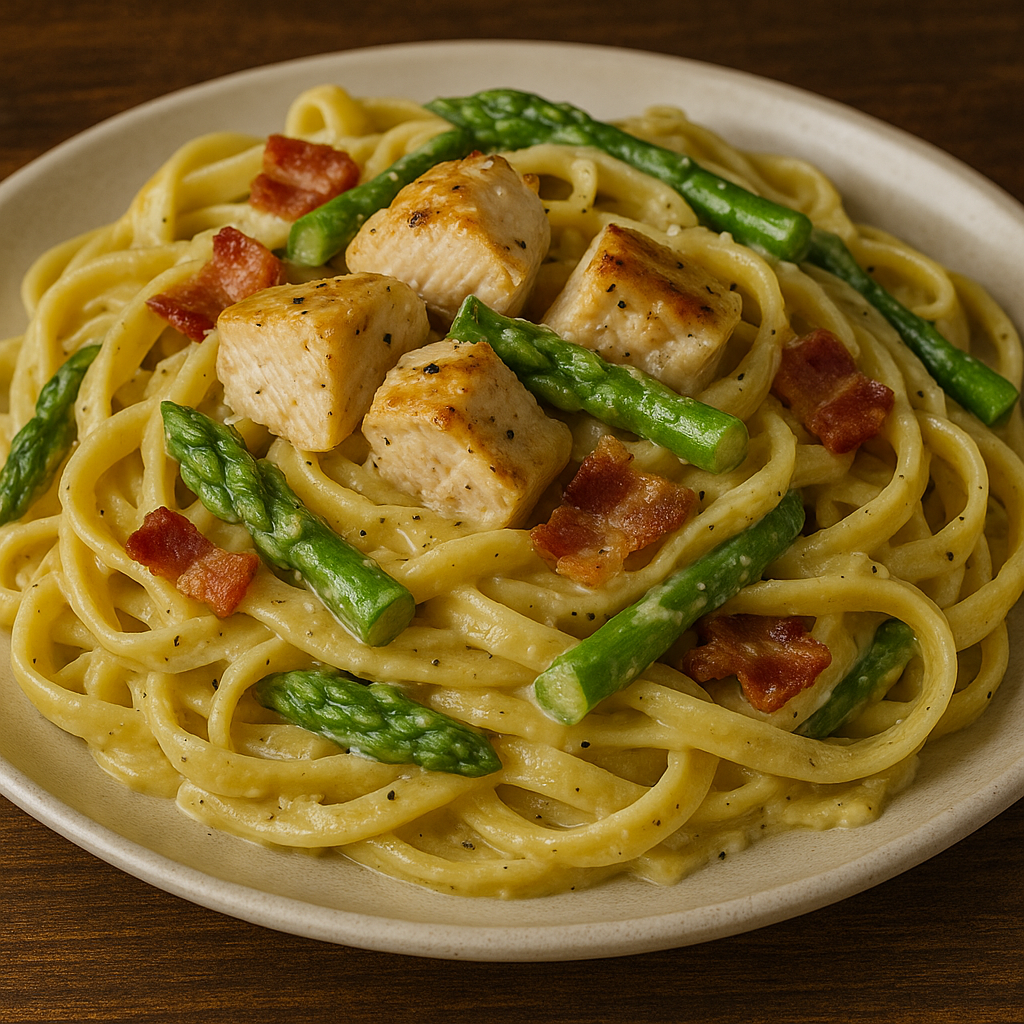 Creamy Chicken Bacon Asparagus Fettuccine Alfredo