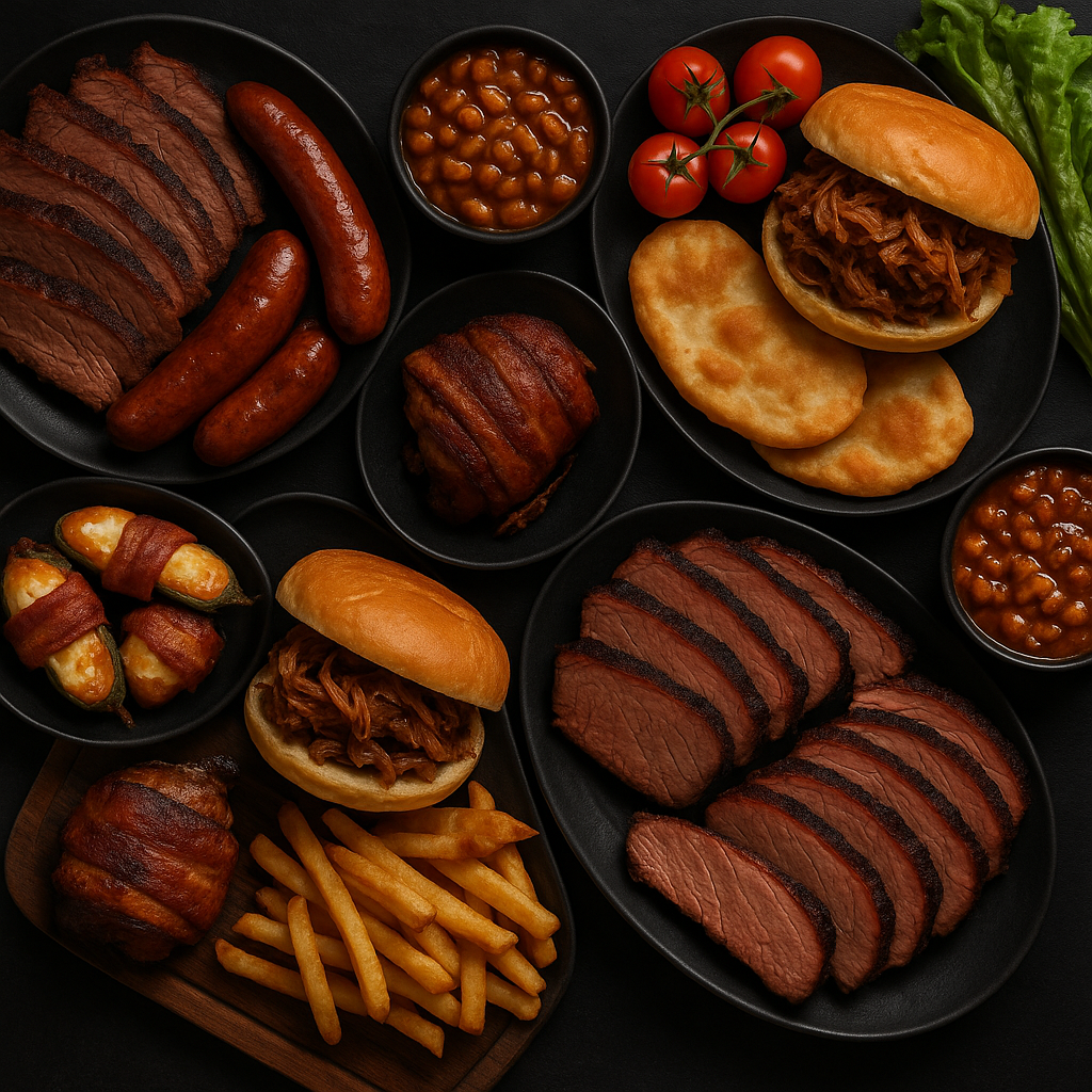 Header image of smoked meats and food